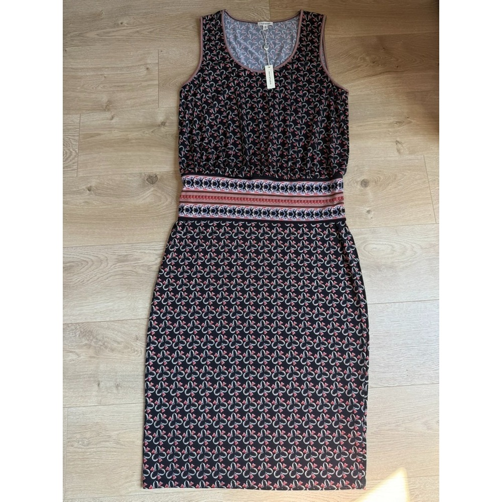 NWT Max Studio Black Red Floral Geometric Sleeveless Midi Sheath Dress XL $98